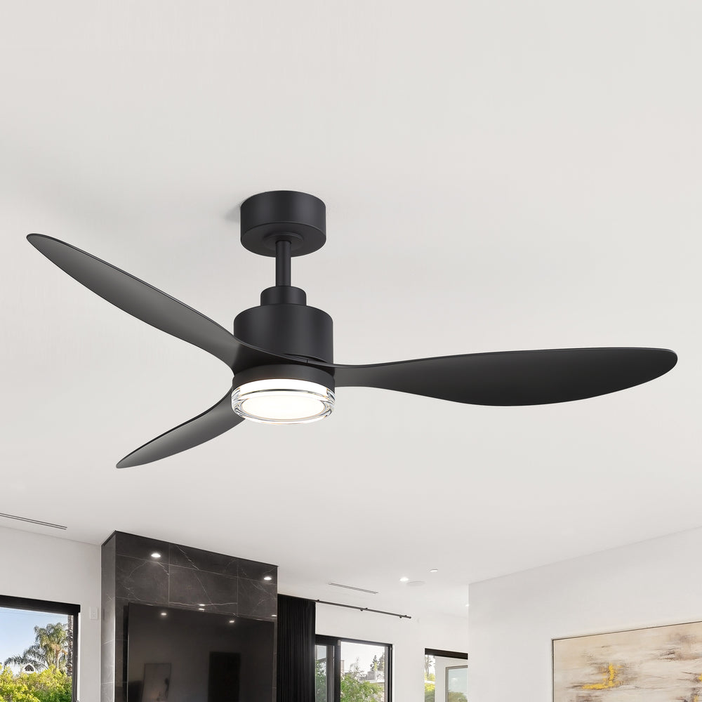 52-Inch Ceiling Fan with Light, Modern Gold/Black Finish, 3 ABS Blades, 18W 3-Color LED with Double-Layer Acrylic Shade, Quiet DC Motor, 6-Speed Reversible, Remote Control with 1/4H Timer, 6-In Downrod, Indoor Use
