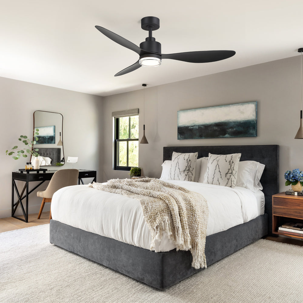 52-Inch Ceiling Fan with Light, Modern Gold/Black Finish, 3 ABS Blades, 18W 3-Color LED with Double-Layer Acrylic Shade, Quiet DC Motor, 6-Speed Reversible, Remote Control with 1/4H Timer, 6-In Downrod, Indoor Use