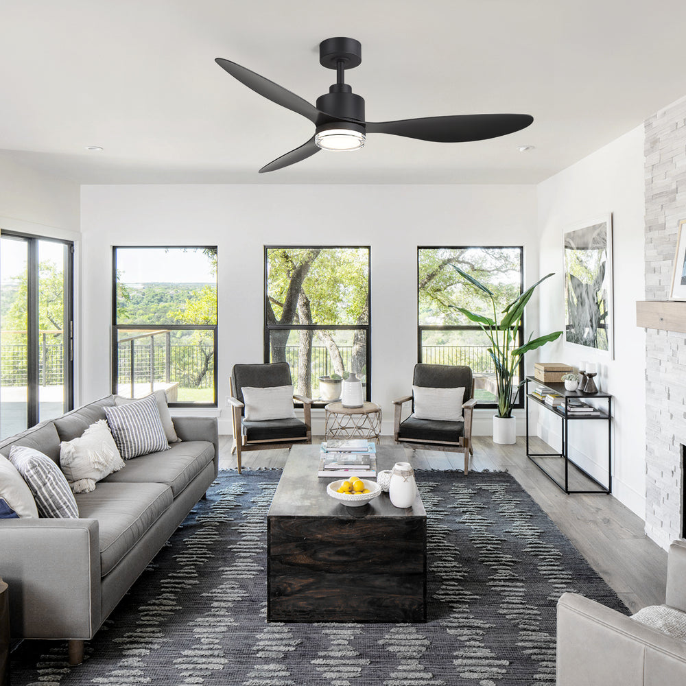 52-Inch Ceiling Fan with Light, Modern Gold/Black Finish, 3 ABS Blades, 18W 3-Color LED with Double-Layer Acrylic Shade, Quiet DC Motor, 6-Speed Reversible, Remote Control with 1/4H Timer, 6-In Downrod, Indoor Use