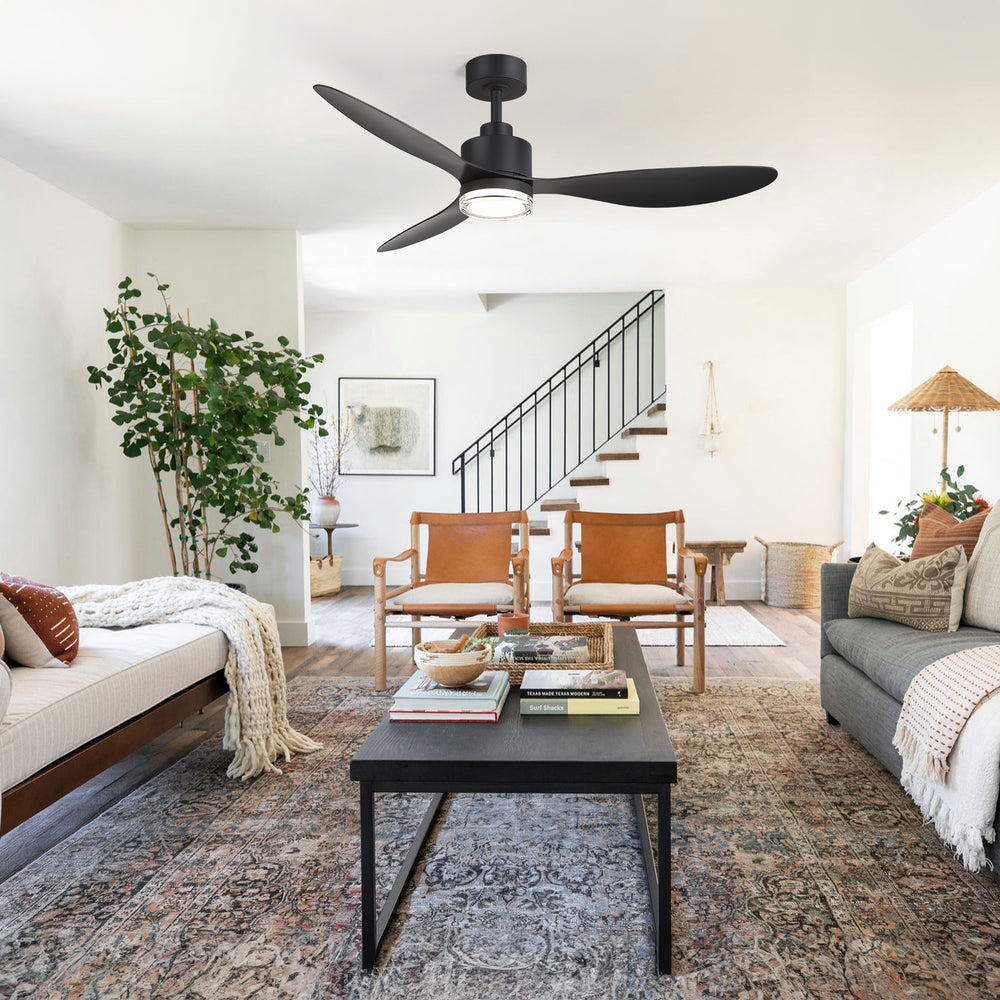 52-Inch Ceiling Fan with Light, Modern Gold/Black Finish, 3 ABS Blades, 18W 3-Color LED with Double-Layer Acrylic Shade, Quiet DC Motor, 6-Speed Reversible, Remote Control with 1/4H Timer, 6-In Downrod, Indoor Use