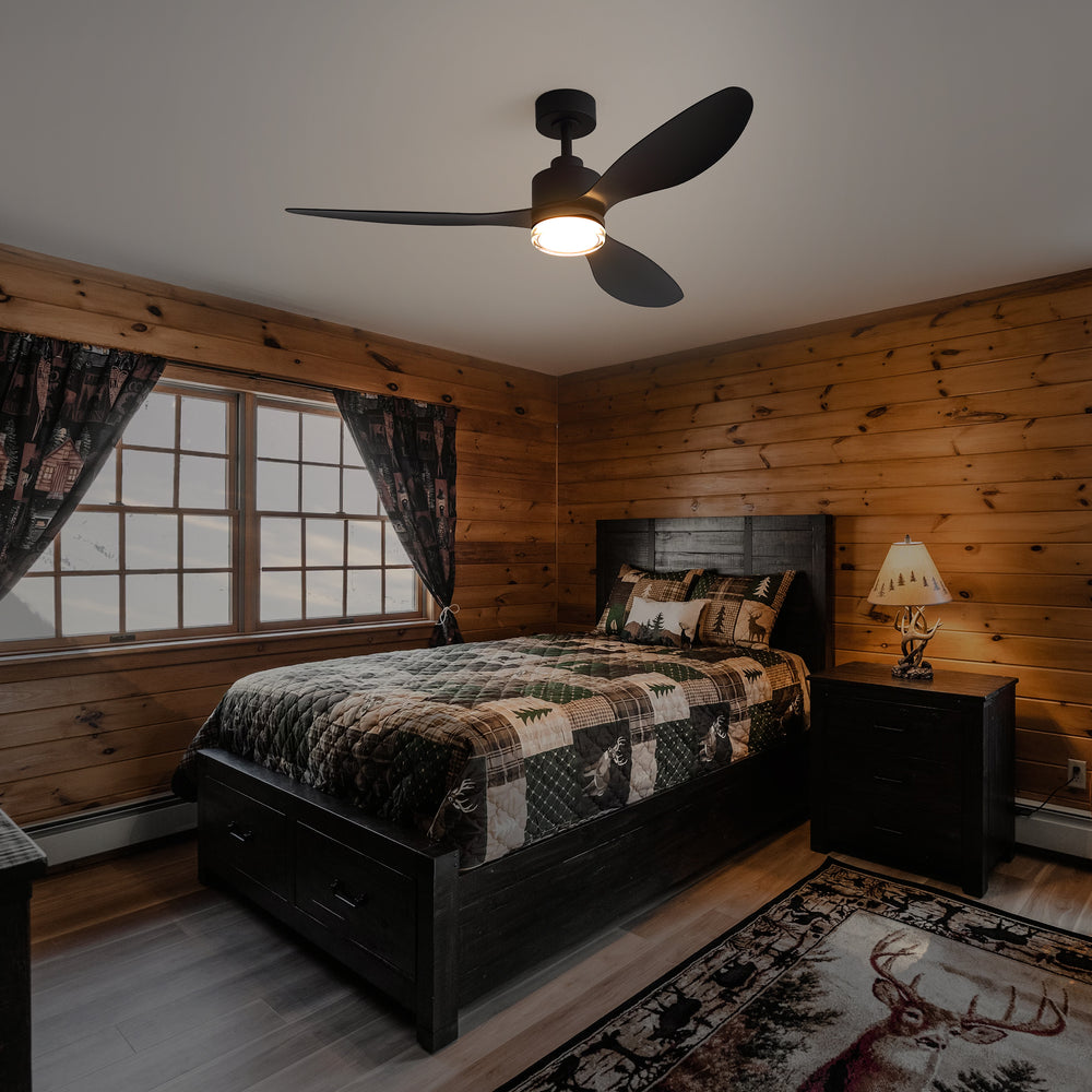 52-Inch Ceiling Fan with Light, Modern Gold/Black Finish, 3 ABS Blades, 18W 3-Color LED with Double-Layer Acrylic Shade, Quiet DC Motor, 6-Speed Reversible, Remote Control with 1/4H Timer, 6-In Downrod, Indoor Use