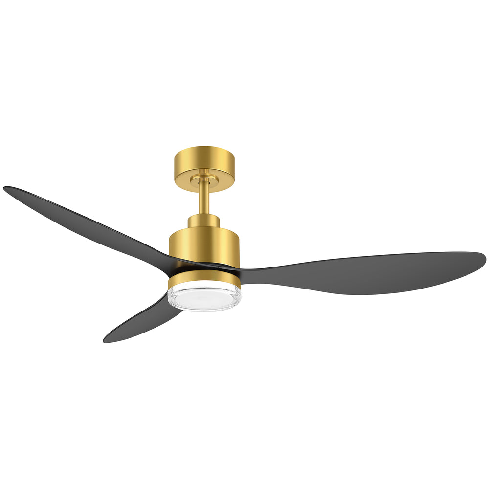 52-Inch Ceiling Fan with Light, Modern Gold/Black Finish, 3 ABS Blades, 18W 3-Color LED with Double-Layer Acrylic Shade, Quiet DC Motor, 6-Speed Reversible, Remote Control with 1/4H Timer, 6-In Downrod, Indoor Use