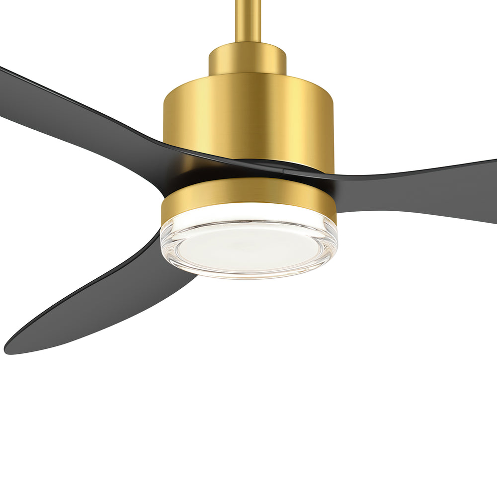 52-Inch Ceiling Fan with Light, Modern Gold/Black Finish, 3 ABS Blades, 18W 3-Color LED with Double-Layer Acrylic Shade, Quiet DC Motor, 6-Speed Reversible, Remote Control with 1/4H Timer, 6-In Downrod, Indoor Use
