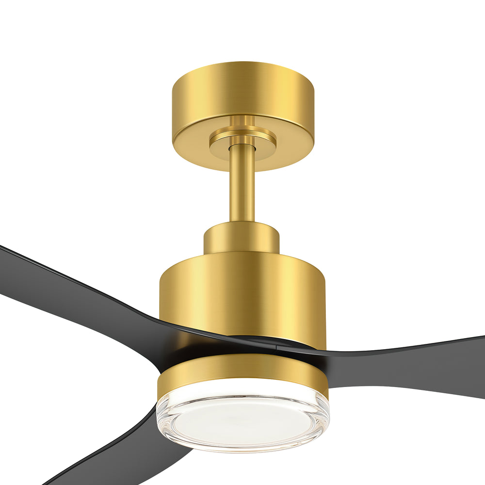 52-Inch Ceiling Fan with Light, Modern Gold/Black Finish, 3 ABS Blades, 18W 3-Color LED with Double-Layer Acrylic Shade, Quiet DC Motor, 6-Speed Reversible, Remote Control with 1/4H Timer, 6-In Downrod, Indoor Use