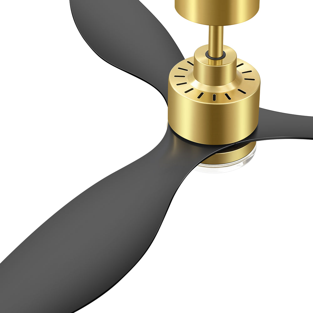 52-Inch Ceiling Fan with Light, Modern Gold/Black Finish, 3 ABS Blades, 18W 3-Color LED with Double-Layer Acrylic Shade, Quiet DC Motor, 6-Speed Reversible, Remote Control with 1/4H Timer, 6-In Downrod, Indoor Use