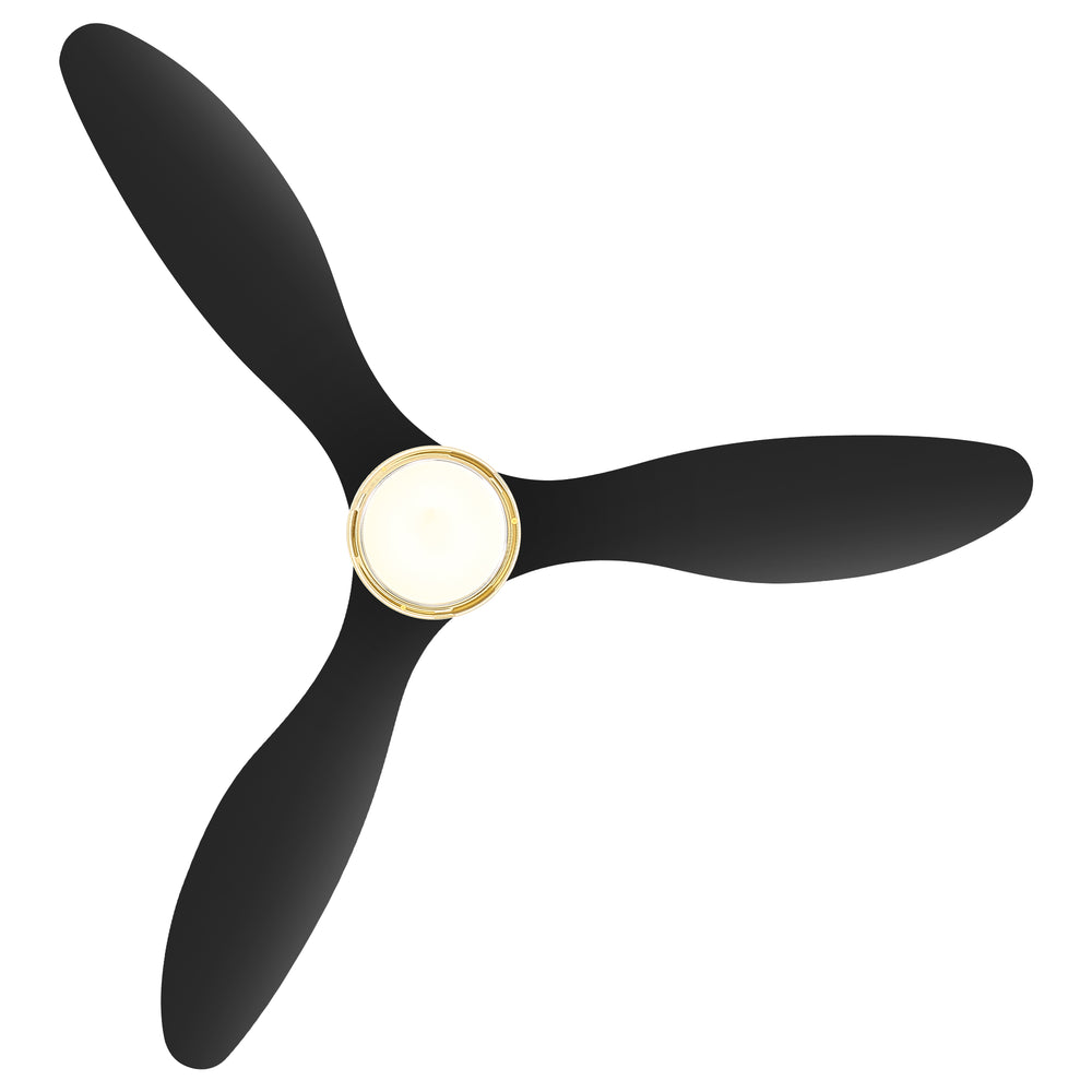 52-Inch Ceiling Fan with Light, Modern Gold/Black Finish, 3 ABS Blades, 18W 3-Color LED with Double-Layer Acrylic Shade, Quiet DC Motor, 6-Speed Reversible, Remote Control with 1/4H Timer, 6-In Downrod, Indoor Use