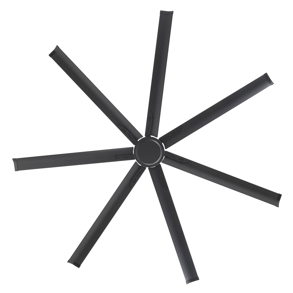 Oversized 84-Inch Ceiling Fan without Light, Matte Black Finish, 7 or 8 Aluminum Blades, Energy-Saving DC Motor, 6-Speed Remote Control with Forward/Reverse, 1/2/4/8H Timer, Includes 6", 12" & 24" Downrods, Quiet Operation for Large Rooms or Patios