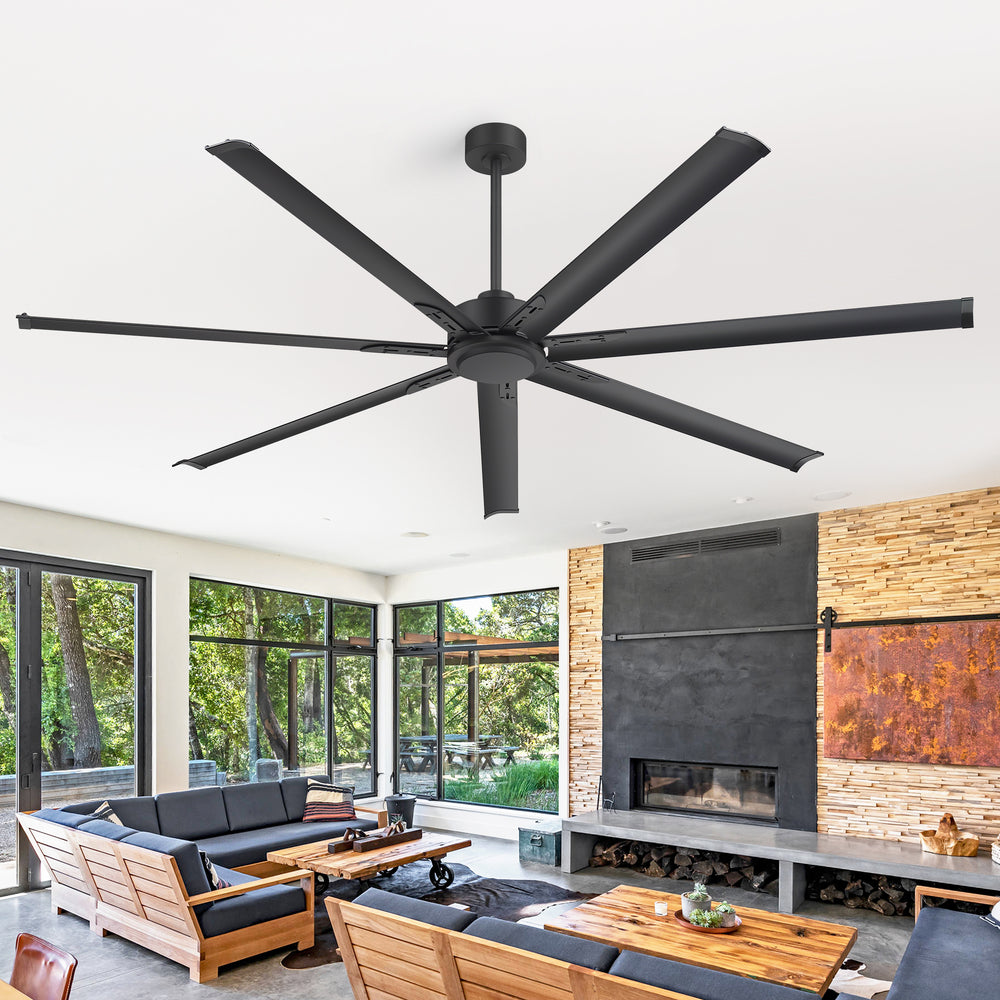 Oversized 84-Inch Ceiling Fan without Light, Matte Black Finish, 7 or 8 Aluminum Blades, Energy-Saving DC Motor, 6-Speed Remote Control with Forward/Reverse, 1/2/4/8H Timer, Includes 6", 12" & 24" Downrods, Quiet Operation for Large Rooms or Patios
