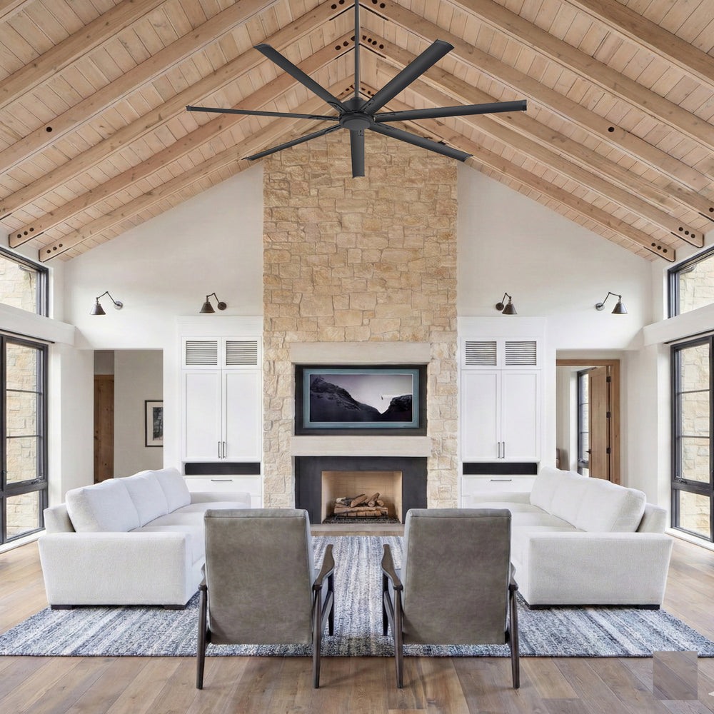 Oversized 84-Inch Ceiling Fan without Light, Matte Black Finish, 7 or 8 Aluminum Blades, Energy-Saving DC Motor, 6-Speed Remote Control with Forward/Reverse, 1/2/4/8H Timer, Includes 6", 12" & 24" Downrods, Quiet Operation for Large Rooms or Patios