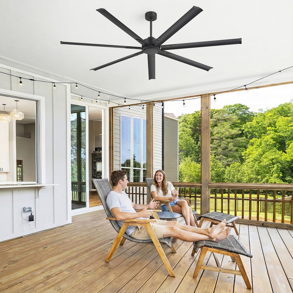 Oversized 84-Inch Ceiling Fan without Light, Matte Black Finish, 7 or 8 Aluminum Blades, Energy-Saving DC Motor, 6-Speed Remote Control with Forward/Reverse, 1/2/4/8H Timer, Includes 6", 12" & 24" Downrods, Quiet Operation for Large Rooms or Patios