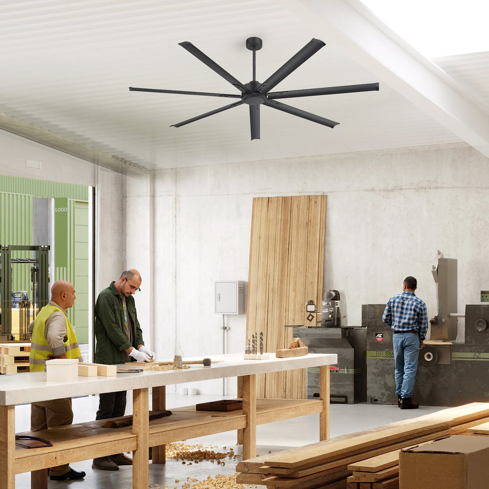 Oversized 84-Inch Ceiling Fan without Light, Matte Black Finish, 7 or 8 Aluminum Blades, Energy-Saving DC Motor, 6-Speed Remote Control with Forward/Reverse, 1/2/4/8H Timer, Includes 6", 12" & 24" Downrods, Quiet Operation for Large Rooms or Patios