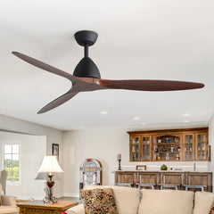 56-Inch Ceiling Fan Without Light, Modern 3-Blade Matte Black Ceiling Fan with Dual-Finish Wood Grain ABS Blades, Quiet DC Motor, 6 Speeds Remote Control, Reversible, 1/2/4/8H Timer, 6-Inch Downrod,