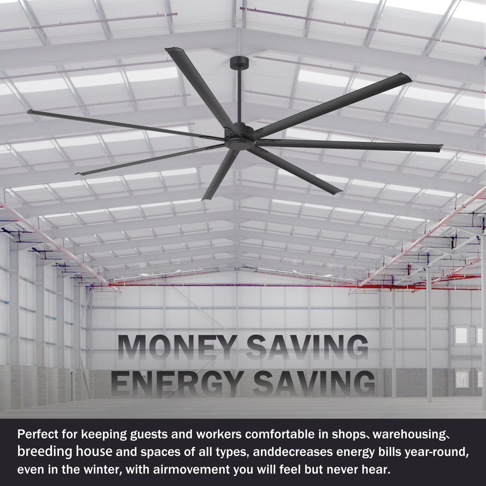 Breezary 120 Inch HVLS Industrial Ceiling Fan with PMSM Motor, 8-Blade Large Ceiling Fan for Warehouse, Gym and Factory - Aluminum No Light