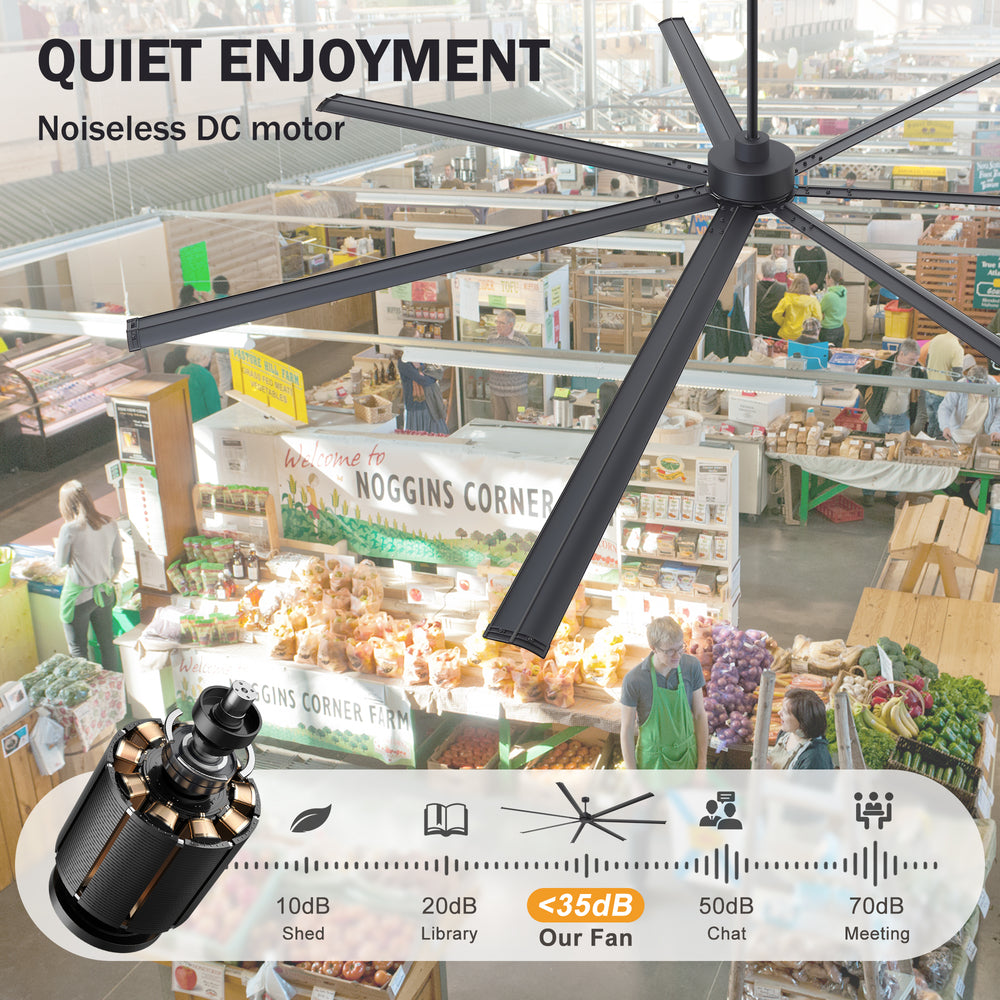 Breezary 120 Inch HVLS Industrial Ceiling Fan with PMSM Motor, 8-Blade Large Ceiling Fan for Warehouse, Gym and Factory - Aluminum No Light
