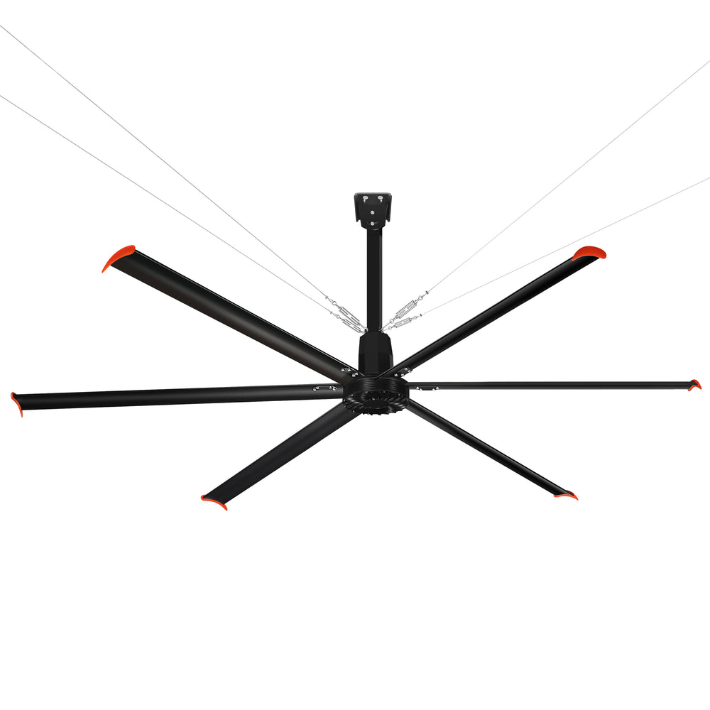 14FT/16FT HVLS Industrial Ceiling Fan 120V 1Ph No Light With 6 Aluminum Blades-Permanent Magnet Synchronous Motor-Wired Wall-Mounted Controller-Energy Efficient Large Area Air Circulation for Fan Warehouses & Factories