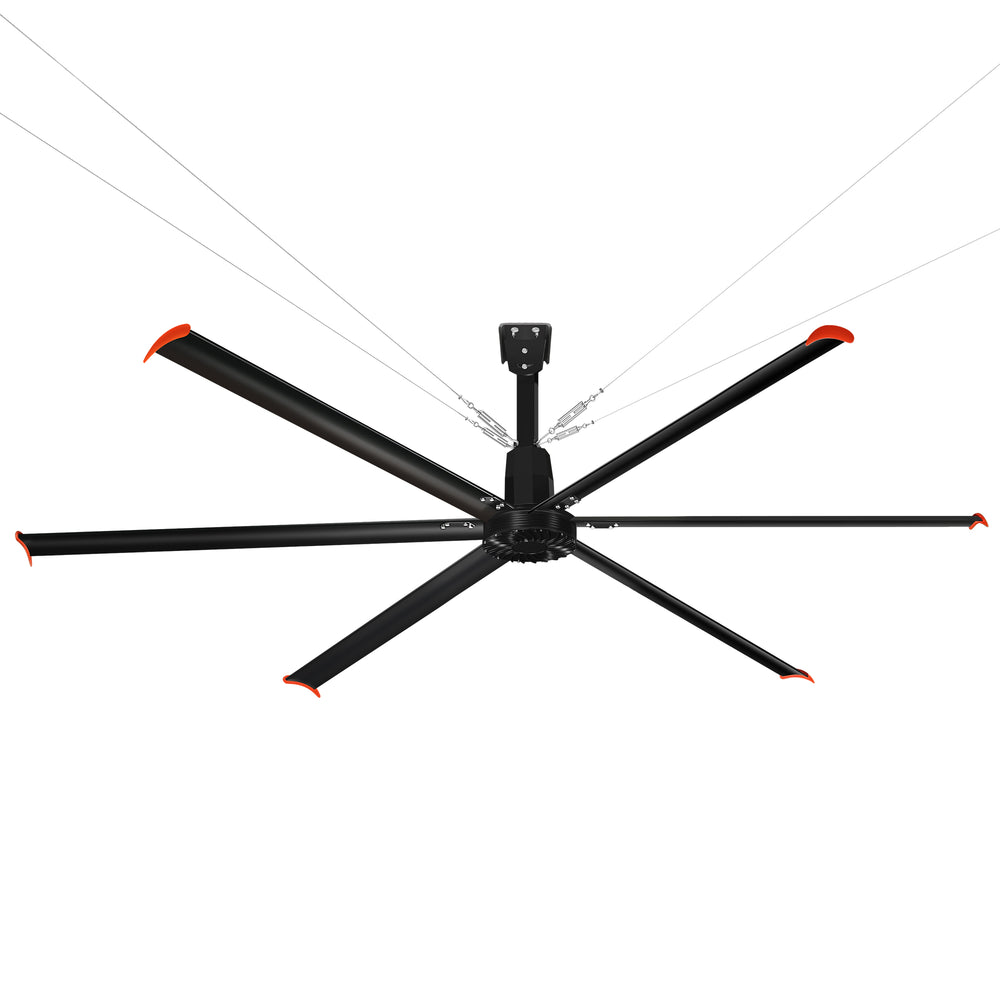 14FT/16FT HVLS Industrial Ceiling Fan 120V 1Ph No Light With 6 Aluminum Blades-Permanent Magnet Synchronous Motor-Wired Wall-Mounted Controller-Energy Efficient Large Area Air Circulation for Fan Warehouses & Factories