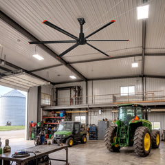 14FT/16FT HVLS Industrial Ceiling Fan 120V 1Ph No Light With 6 Aluminum Blades-Permanent Magnet Synchronous Motor-Wired Wall-Mounted Controller-Energy Efficient Large Area Air Circulation for Fan Warehouses & Factories