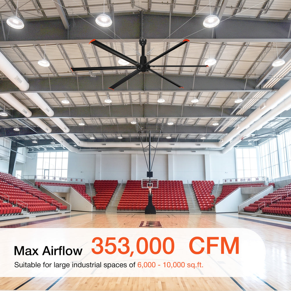 14FT/16FT HVLS Industrial Ceiling Fan 120V 1Ph No Light With 6 Aluminum Blades-Permanent Magnet Synchronous Motor-Wired Wall-Mounted Controller-Energy Efficient Large Area Air Circulation for Fan Warehouses & Factories