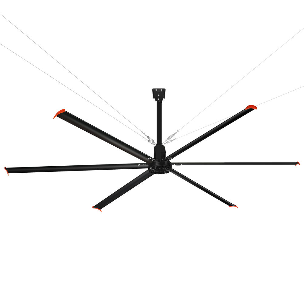 14FT/16FT HVLS Industrial Ceiling Fan 120V 1Ph No Light With 6 Aluminum Blades-Permanent Magnet Synchronous Motor-Wired Wall-Mounted Controller-Energy Efficient Large Area Air Circulation for Fan Warehouses & Factories