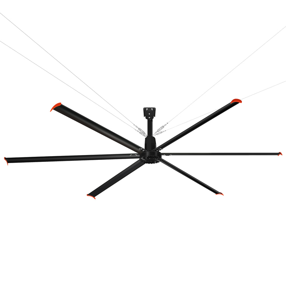 14FT/16FT HVLS Industrial Ceiling Fan 120V 1Ph No Light With 6 Aluminum Blades-Permanent Magnet Synchronous Motor-Wired Wall-Mounted Controller-Energy Efficient Large Area Air Circulation for Fan Warehouses & Factories