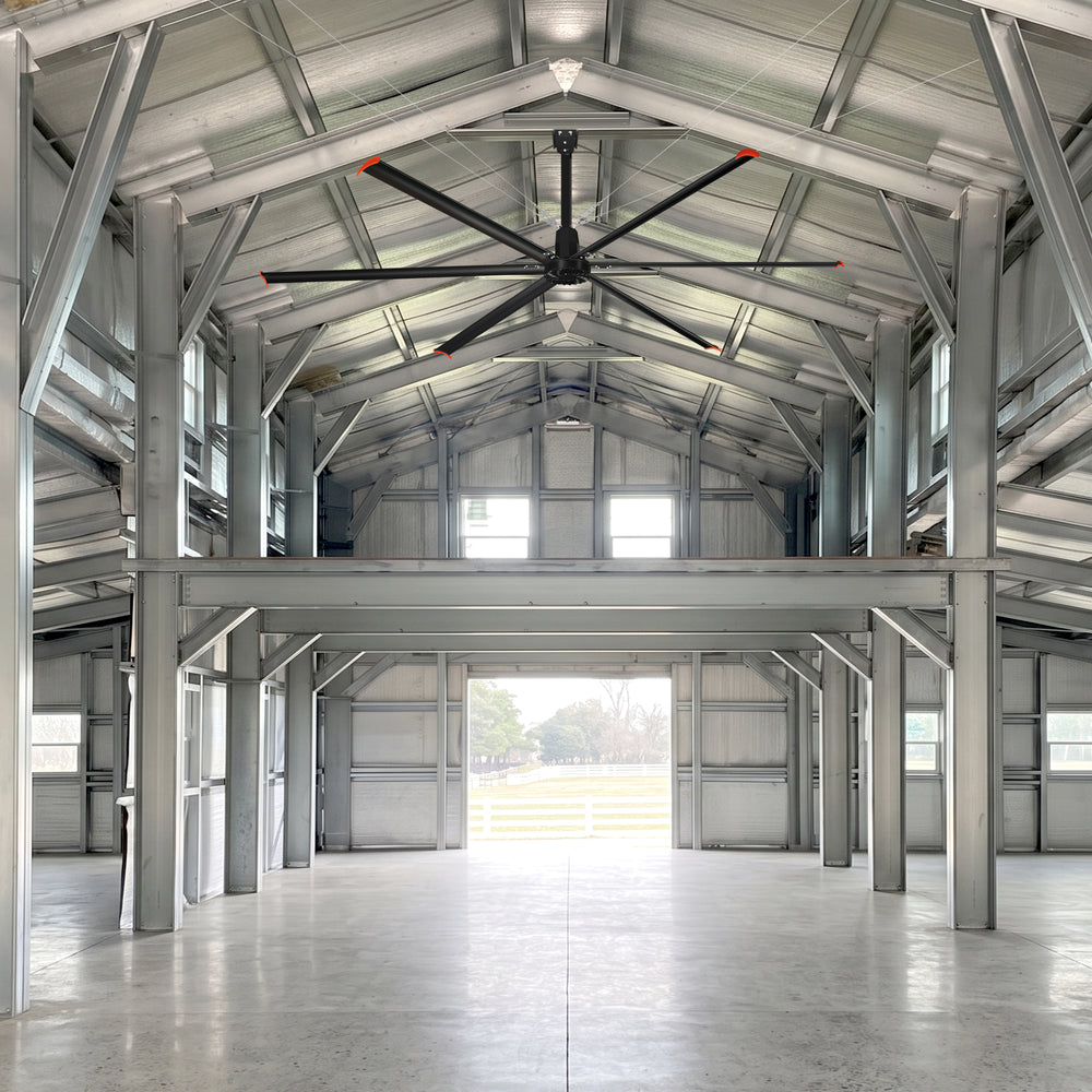 14FT/16FT HVLS Industrial Ceiling Fan 120V 1Ph No Light With 6 Aluminum Blades-Permanent Magnet Synchronous Motor-Wired Wall-Mounted Controller-Energy Efficient Large Area Air Circulation for Fan Warehouses & Factories