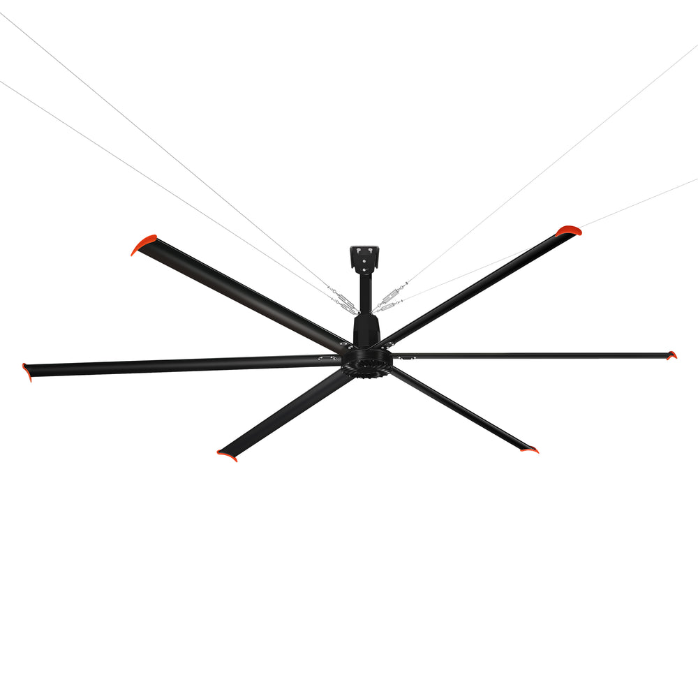 20/22/24FT HVLS Industrial Ceiling Fan 120V 1-Phase No Light With 6 Aluminum Blades-Permanent Magnet Synchronous Motor-Wired Wall-Mounted Controller-Energy Efficient Large Area Air Circulation For Warehouses & Factories
