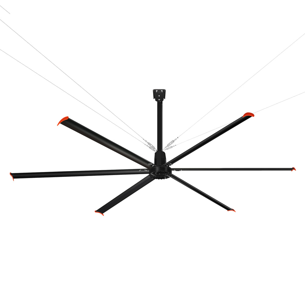 20/22/24FT HVLS Industrial Ceiling Fan 120V 1-Phase No Light With 6 Aluminum Blades-Permanent Magnet Synchronous Motor-Wired Wall-Mounted Controller-Energy Efficient Large Area Air Circulation For Warehouses & Factories