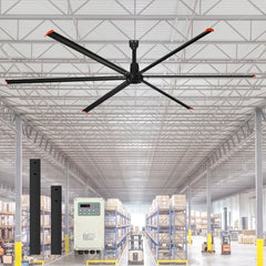 20/22/24FT HVLS Industrial Ceiling Fan 120V 1-Phase No Light With 6 Aluminum Blades-Permanent Magnet Synchronous Motor-Wired Wall-Mounted Controller-Energy Efficient Large Area Air Circulation For Warehouses & Factories
