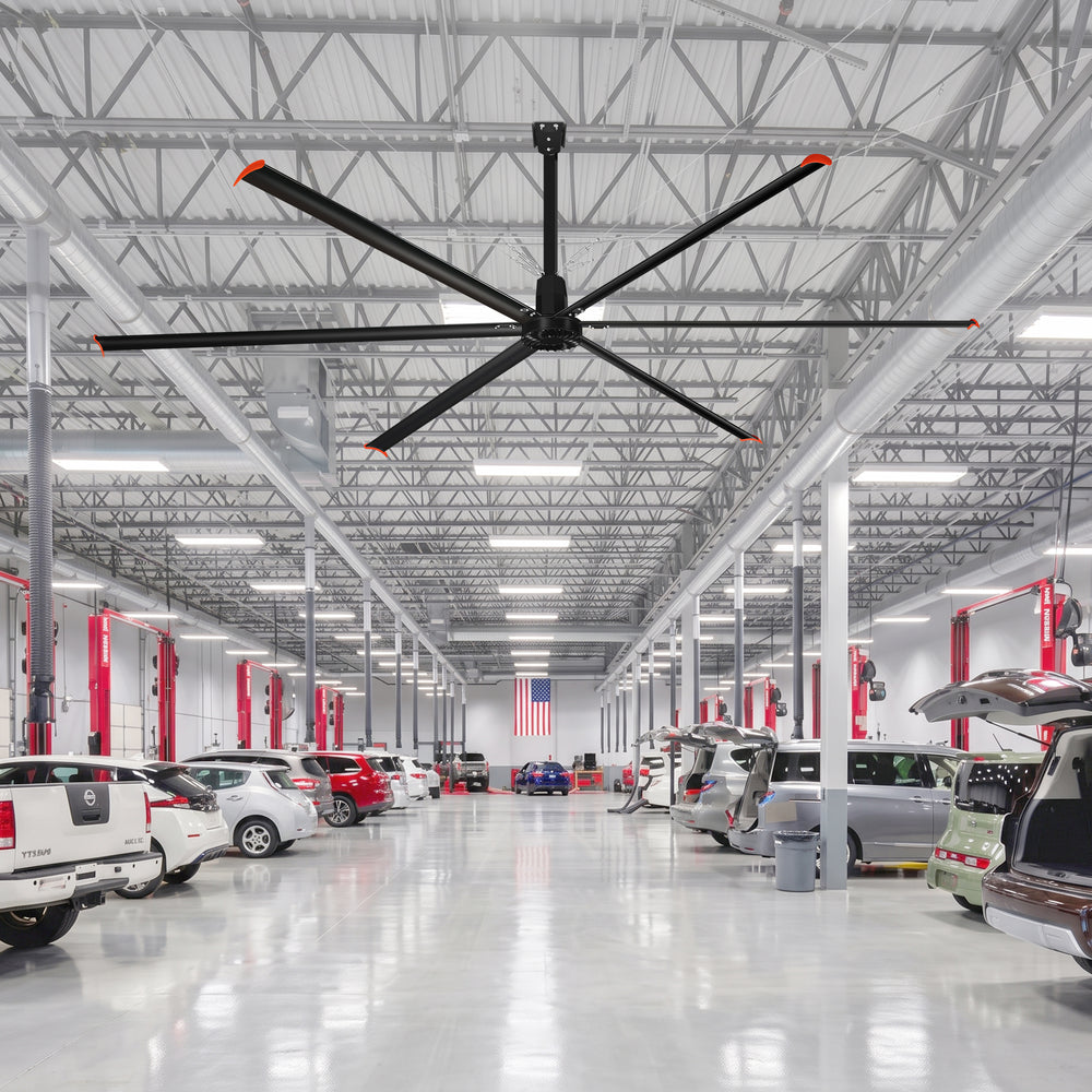20/22/24FT HVLS Industrial Ceiling Fan 120V 1-Phase No Light With 6 Aluminum Blades-Permanent Magnet Synchronous Motor-Wired Wall-Mounted Controller-Energy Efficient Large Area Air Circulation For Warehouses & Factories