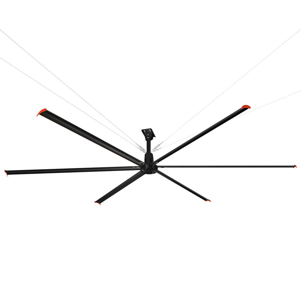 20/22/24FT HVLS Industrial Ceiling Fan 120V 1-Phase No Light With 6 Aluminum Blades-Permanent Magnet Synchronous Motor-Wired Wall-Mounted Controller-Energy Efficient Large Area Air Circulation For Warehouses & Factories