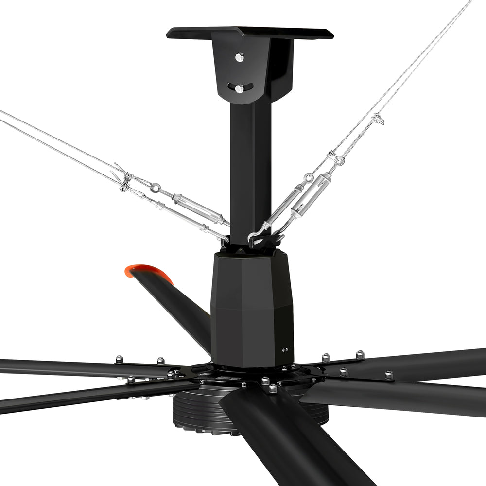20/22/24FT HVLS Industrial Ceiling Fan 120V 1-Phase No Light With 6 Aluminum Blades-Permanent Magnet Synchronous Motor-Wired Wall-Mounted Controller-Energy Efficient Large Area Air Circulation For Warehouses & Factories