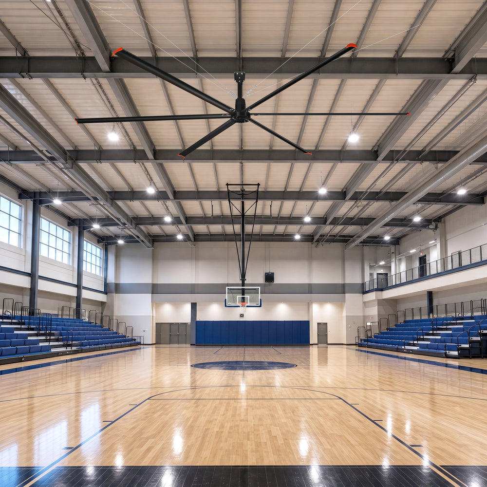 20/22/24FT HVLS Industrial Ceiling Fan 120V 1-Phase No Light With 6 Aluminum Blades-Permanent Magnet Synchronous Motor-Wired Wall-Mounted Controller-Energy Efficient Large Area Air Circulation For Warehouses & Factories