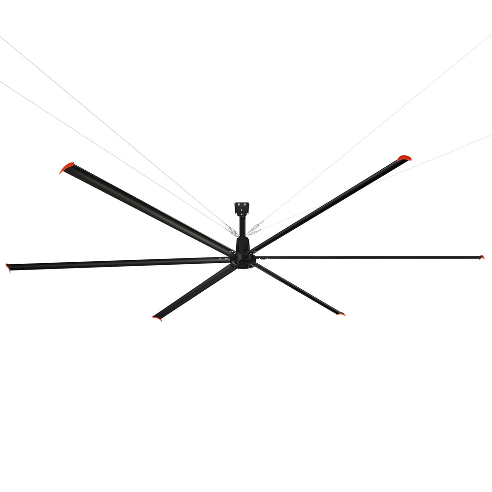 20/22/24FT HVLS Industrial Ceiling Fan 120V 1-Phase No Light With 6 Aluminum Blades-Permanent Magnet Synchronous Motor-Wired Wall-Mounted Controller-Energy Efficient Large Area Air Circulation For Warehouses & Factories