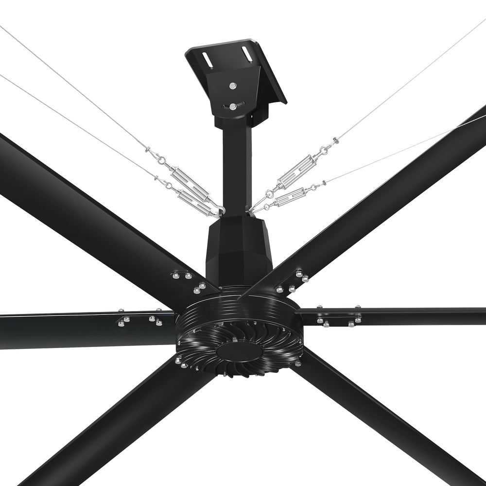 20/22/24FT HVLS Industrial Ceiling Fan 120V 1-Phase No Light With 6 Aluminum Blades-Permanent Magnet Synchronous Motor-Wired Wall-Mounted Controller-Energy Efficient Large Area Air Circulation For Warehouses & Factories