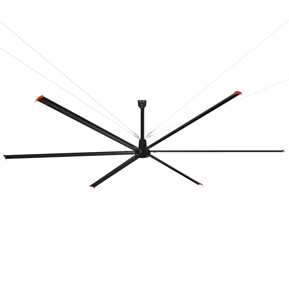 20/22/24FT HVLS Industrial Ceiling Fan 120V 1-Phase No Light With 6 Aluminum Blades-Permanent Magnet Synchronous Motor-Wired Wall-Mounted Controller-Energy Efficient Large Area Air Circulation For Warehouses & Factories