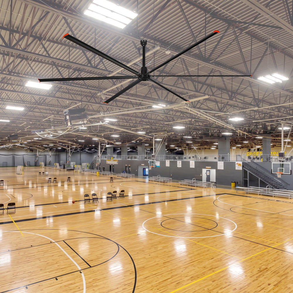 20/22/24FT HVLS Industrial Ceiling Fan 120V 1-Phase No Light With 6 Aluminum Blades-Permanent Magnet Synchronous Motor-Wired Wall-Mounted Controller-Energy Efficient Large Area Air Circulation For Warehouses & Factories