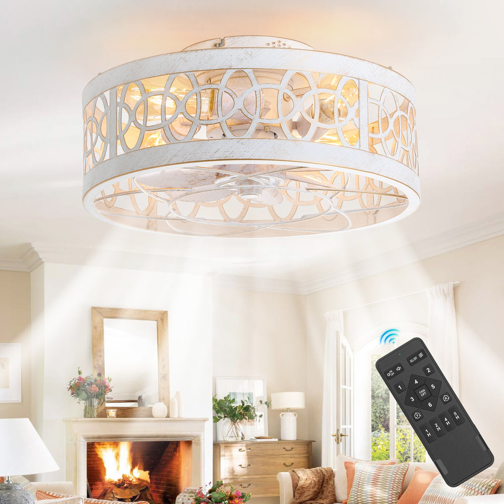 16.5-inch Caged Ceiling Fan with Light and Remote(7-Blade)