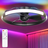 24 Inch Flush Mount RGB Ceiling Fan with Light, Dimmable 3CCT LED Light, 6-Speed Reversible DC Motor, Remote Control, Low Profile Enclosed Fan