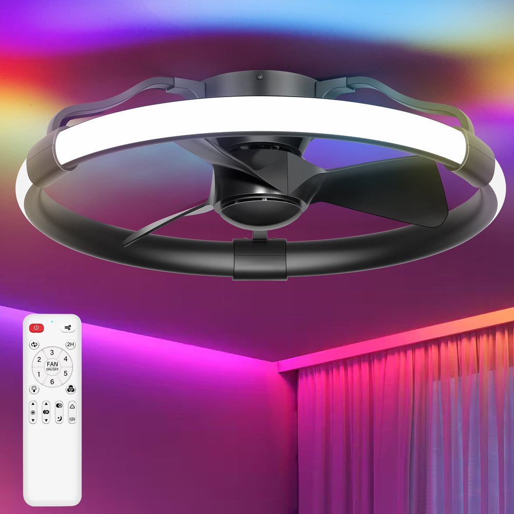 Delvessa 24-Inch Low Profile RGB Ceiling Fan With Dimmable Light