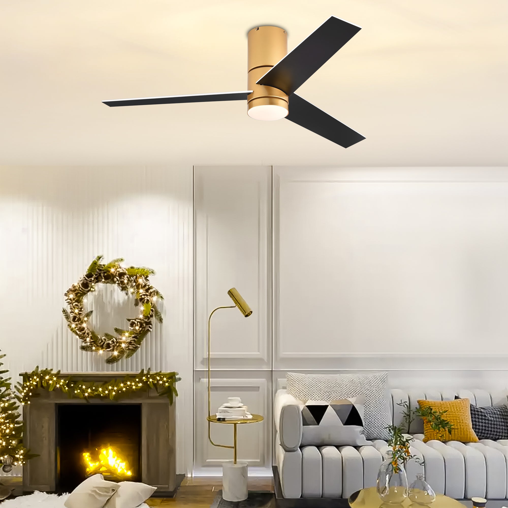 Low Profile 48 in. LED Indoor Gold Ceiling Fans with Light and Remote ...