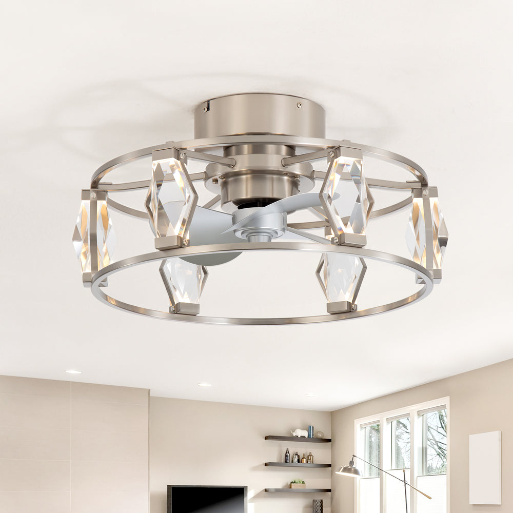20.8-inch Flush Mount Crystal Ceiling Fan with Dimmable LED Light and Remote(3-Blade)