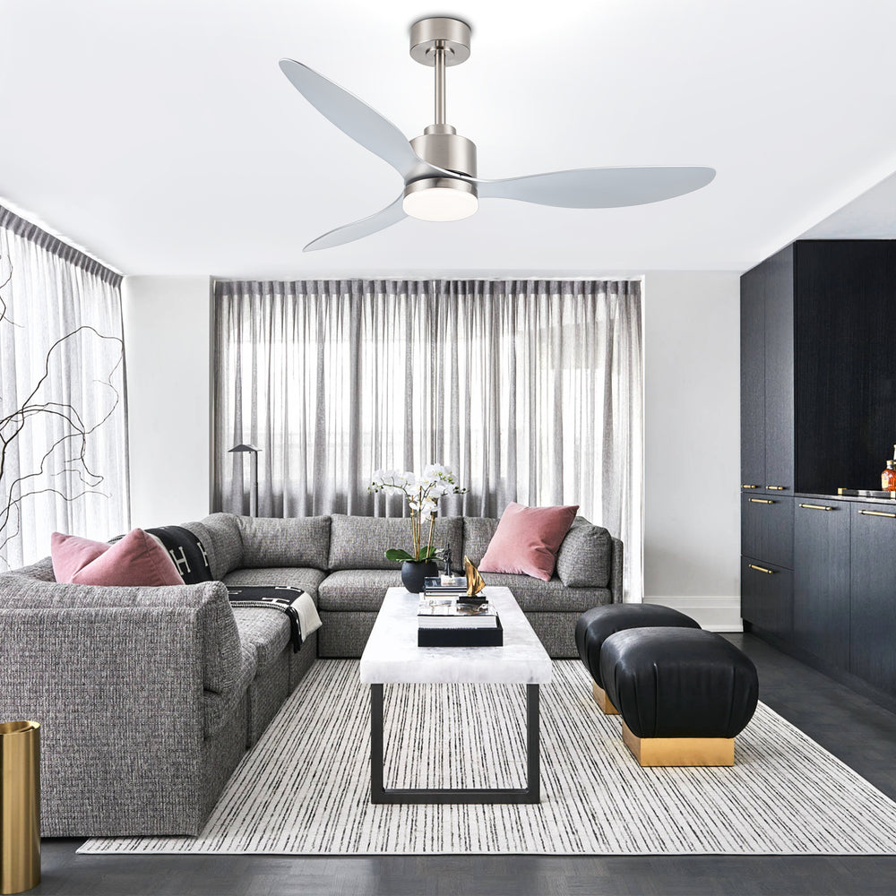 52-Inch Modern Ceiling Fan with Light, 3 ABS Blades, 18W LED with 3 Color Temperatures, Remote Control with 6 Speeds, Reverse Function, Timer, Quiet DC Motor, Includes 5" & 10" Downrods, Ideal for Dining, Bedroom, and Living Room