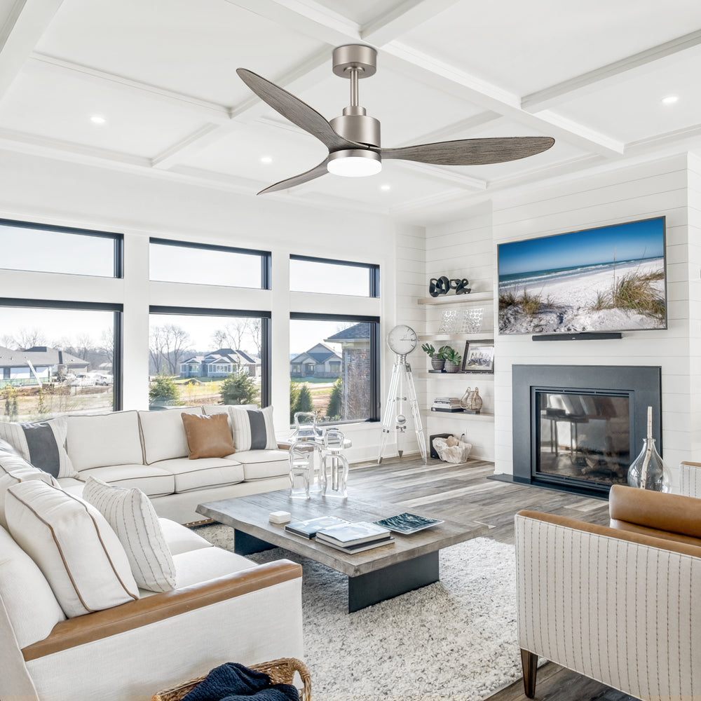 52-Inch Modern Ceiling Fan with Light, 3 ABS Blades, 18W LED with 3 Color Temperatures, Remote Control with 6 Speeds, Reverse Function, Timer, Quiet DC Motor, Includes 5" & 10" Downrods, Ideal for Dining, Bedroom, and Living Room