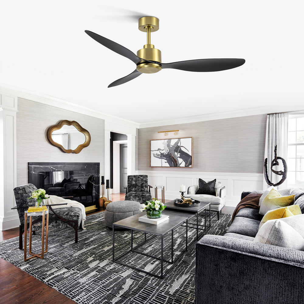 52-Inch Ceiling Fan without Light, 3 ABS Blades, Remote Control with 6 Speeds, Reverse Function, Timer, Quiet DC Motor, Includes 5" & 10" Downrods, Ideal for Dining, Bedroom, and Living Room
