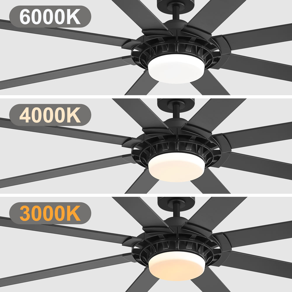 72-Inch 8-Blade Black Ceiling Fan with Light & Remote