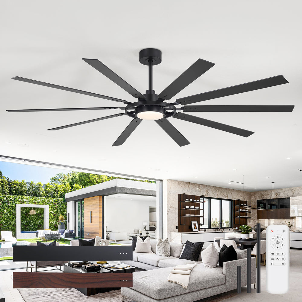 Breezary 72"/80" 10-Blade Silent DC Motor Industrial Ceiling Fan with 3-CCT LED Light (Multi-Size)