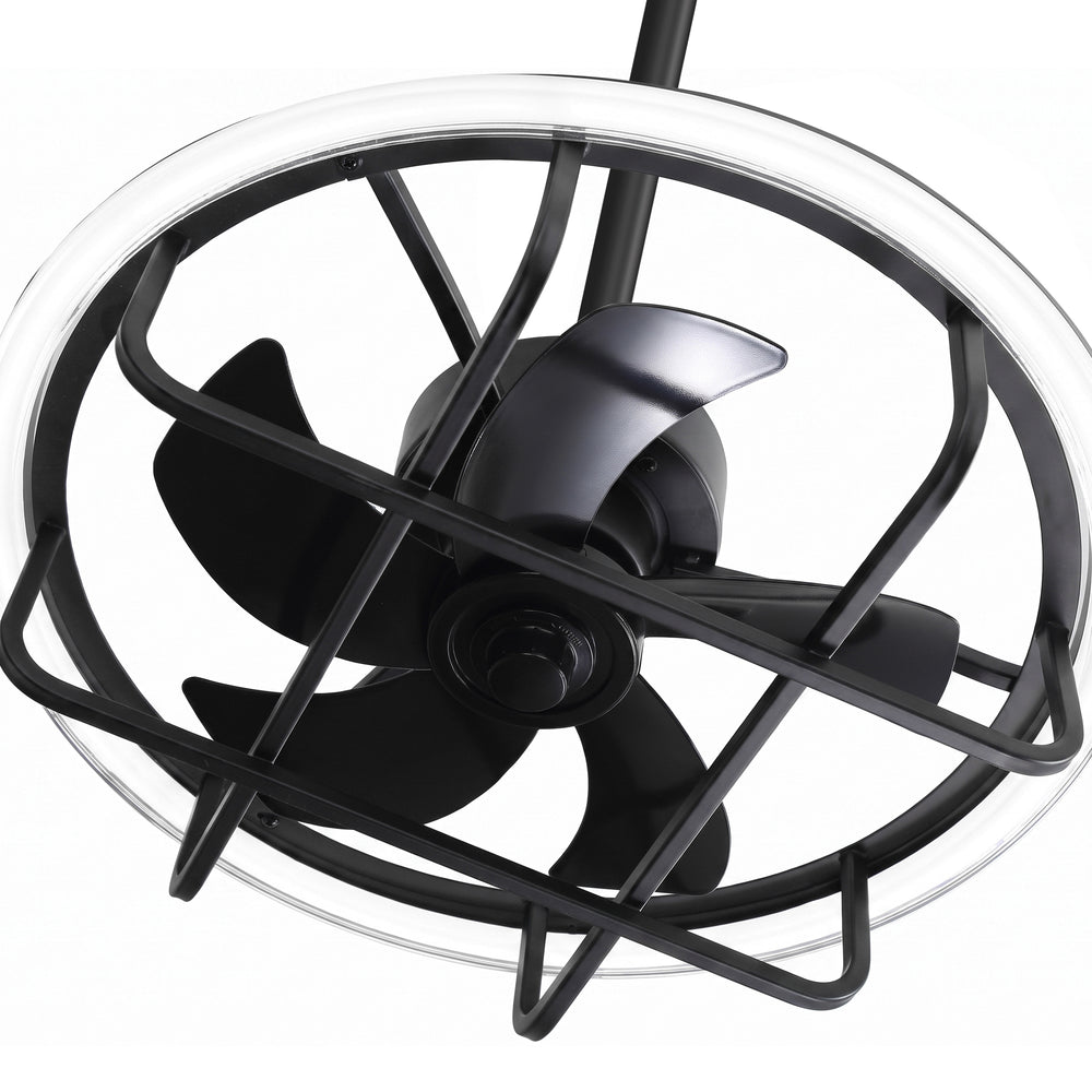 20" Outdoor Ceiling Fan with RGB LED Light, Modern Black Caged Design, Quiet Reversible DC Motor, 6 Speeds, Dimmable, Remote, Timer, Memory