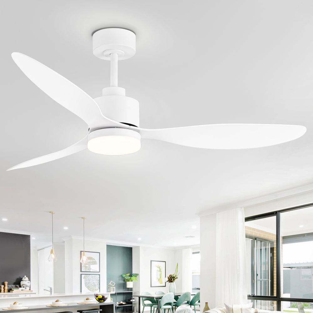 52-Inch Modern Ceiling Fan with Light, 3 ABS Blades, 18W LED with 3 Color Temperatures, Remote Control with 6 Speeds, Reverse Function, Timer, Quiet DC Motor, Includes 5" & 10" Downrods, Ideal for Dining, Bedroom, and Living Room