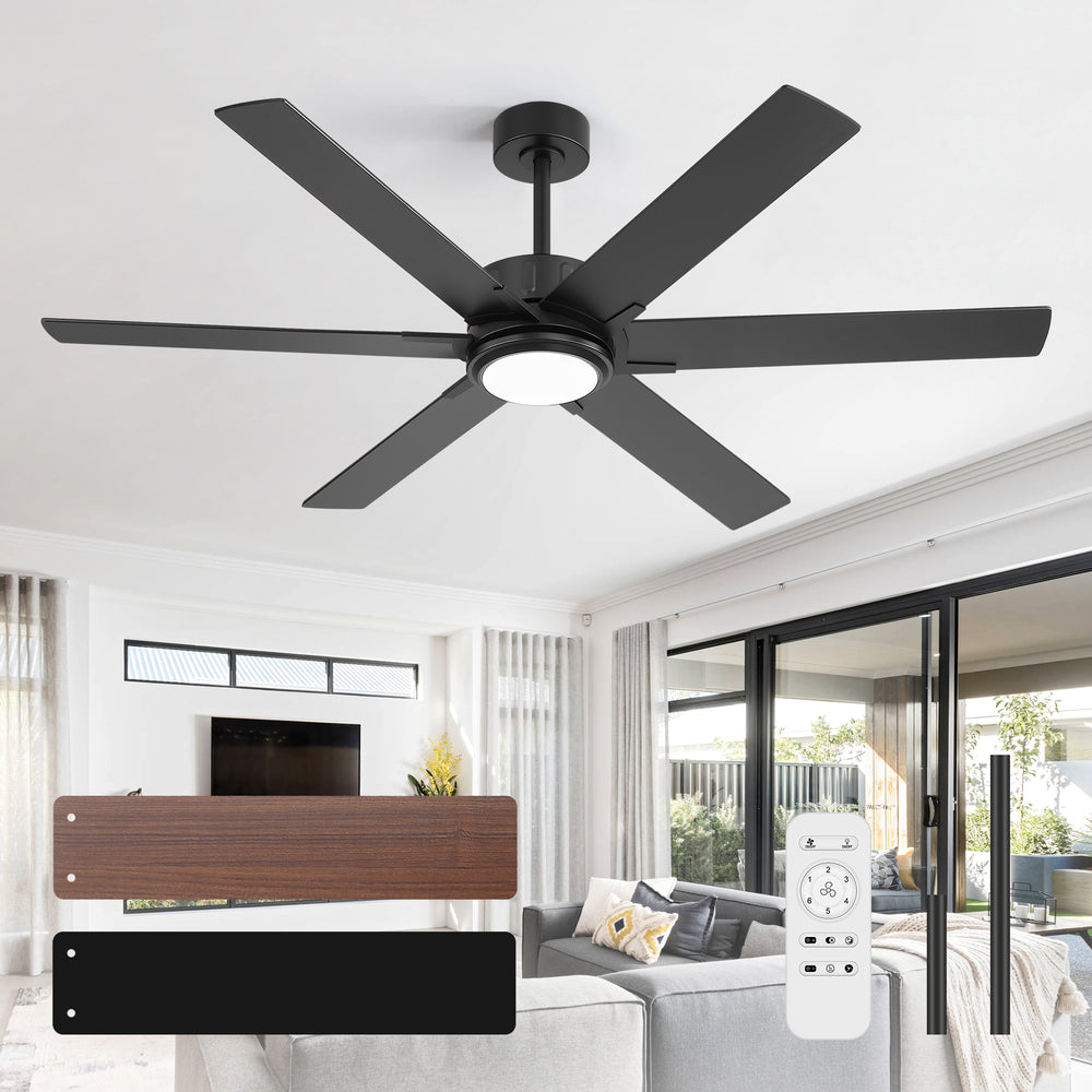 Modern 60" Ceiling Fan with LED Light, Remote Control, Quiet DC Motor, 6-Speed Reversible Fan, Dimmable Lighting, Timer for Bedroom