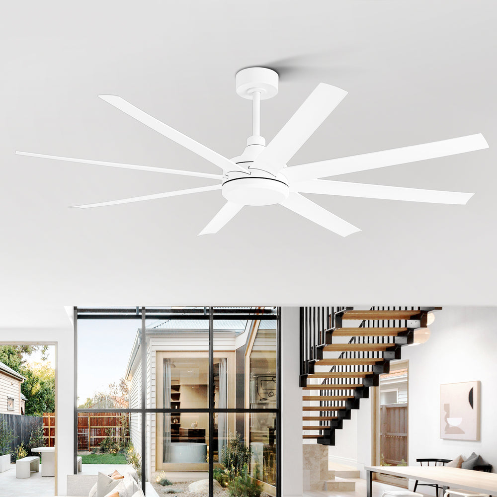 65-Inch Industrial Ceiling Fan, No Light with Remote, 8 ABS Blades, Quiet Reversible DC Motor, 6-Speed, Timer Function